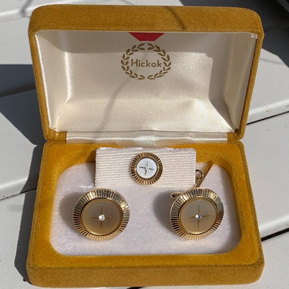 Vtg HICKOK Elegant Cufflinks & Tie Pin